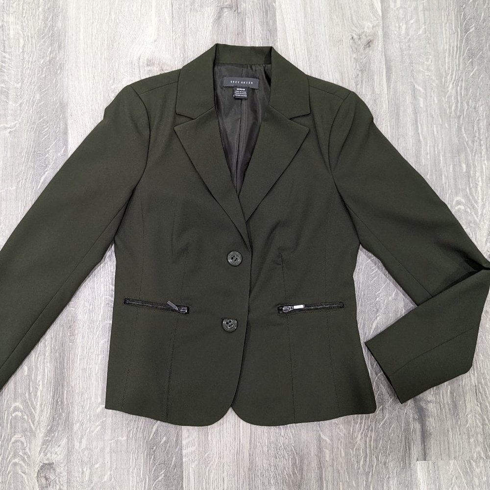 Dark Green Blazer with  Zipper Accents